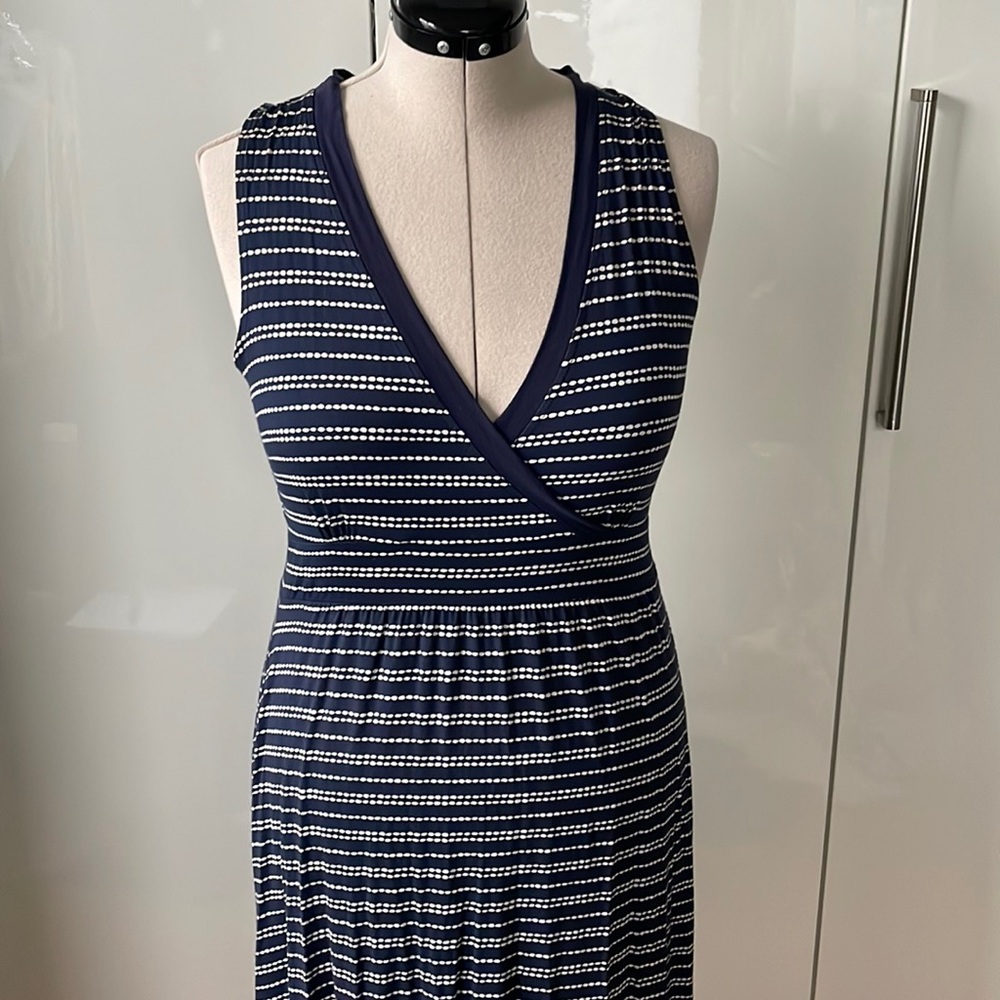 L.L.Bean Summer Midi Dress in Blue/White Size-Medium Regular